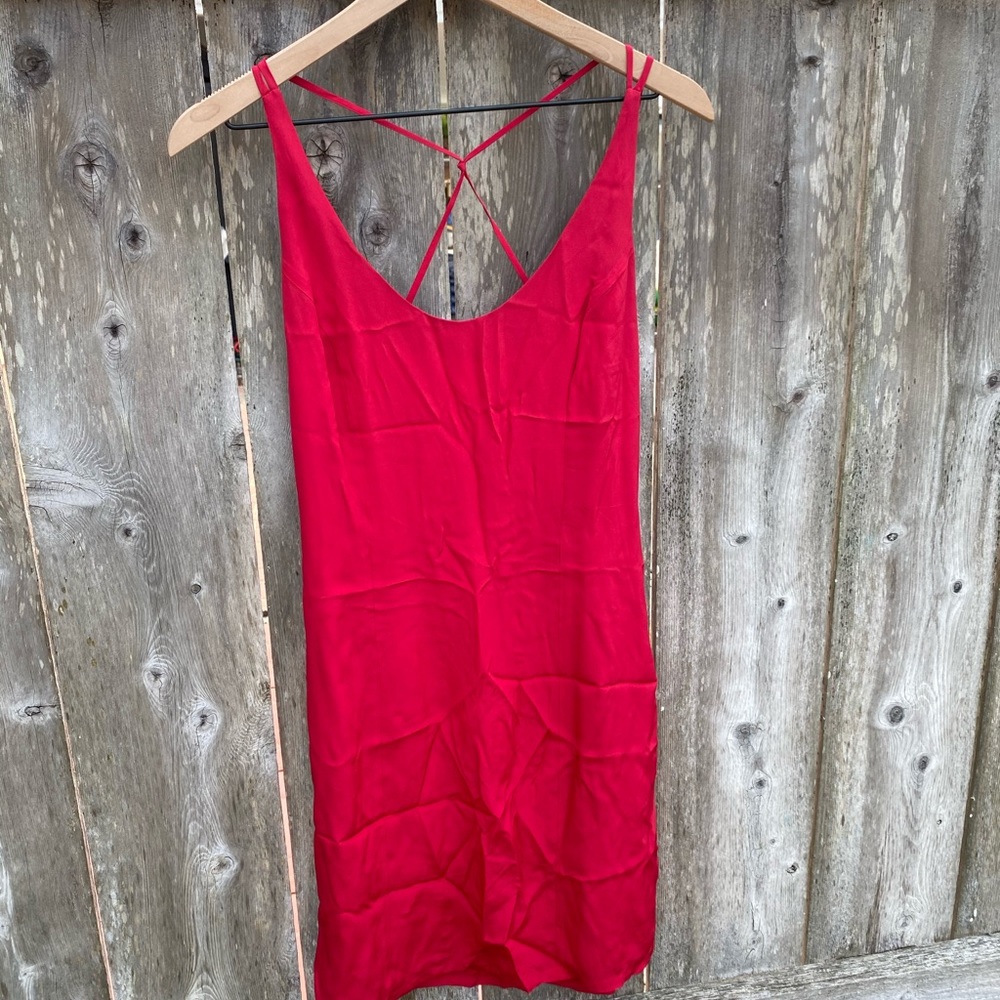 Silky red shift dress, Size S